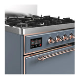 ILVE Majestic III 30-inch Dual Fuel Range with 5 Natural Gas Burner and Solid Door Electric Oven in Blue Grey with Copper Trim (UM30QNR3BGP)