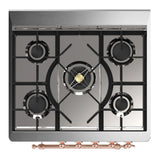 ILVE Majestic III 30-inch Dual Fuel Range with 5 Natural Gas Burner and Solid Door Electric Oven in Blue Grey with Copper Trim (UM30QNR3BGP)