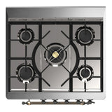 ILVE Majestic III 30-inch Dual Fuel Range with 5 Natural Gas Burner and Solid Door Electric Oven in Glossy Black with Burnished Trim (UM30QNR3BKB)