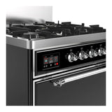ILVE Majestic III 30-inch Dual Fuel Range with 5 Natural Gas Burner and Solid Door Electric Oven in Glossy Black with Chrome Trim (UM30QNR3BKC)