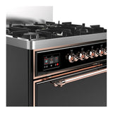 ILVE Majestic III 30-inch Dual Fuel Range with 5 Liquid Propane Burner and Solid Door Electric Oven in Glossy Black with Copper Trim (UM30QNR3BKPLP)