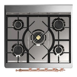 ILVE Majestic III 30-inch Dual Fuel Range with 5 Liquid Propane Burner and Solid Door Electric Oven in Glossy Black with Copper Trim (UM30QNR3BKPLP)