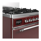 ILVE Majestic III 30-inch Dual Fuel Range with 5 Natural Gas Burner and Solid Door Electric Oven in Burgundy with Chrome Trim (UM30QNR3BUC)