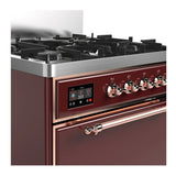 ILVE Majestic III 30-inch Dual Fuel Range with 5 Liquid Propane Burner and Solid Door Electric Oven in Burgundy with Copper Trim (UM30QNR3BUPLP)