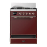 ILVE Majestic III 30-inch Dual Fuel Range with 5 Liquid Propane Burner and Solid Door Electric Oven in Burgundy with Copper Trim (UM30QNR3BUPLP)
