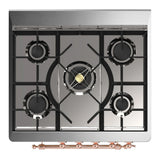 ILVE Majestic III 30-inch Dual Fuel Range with 5 Liquid Propane Burner and Solid Door Electric Oven in Burgundy with Copper Trim (UM30QNR3BUPLP)