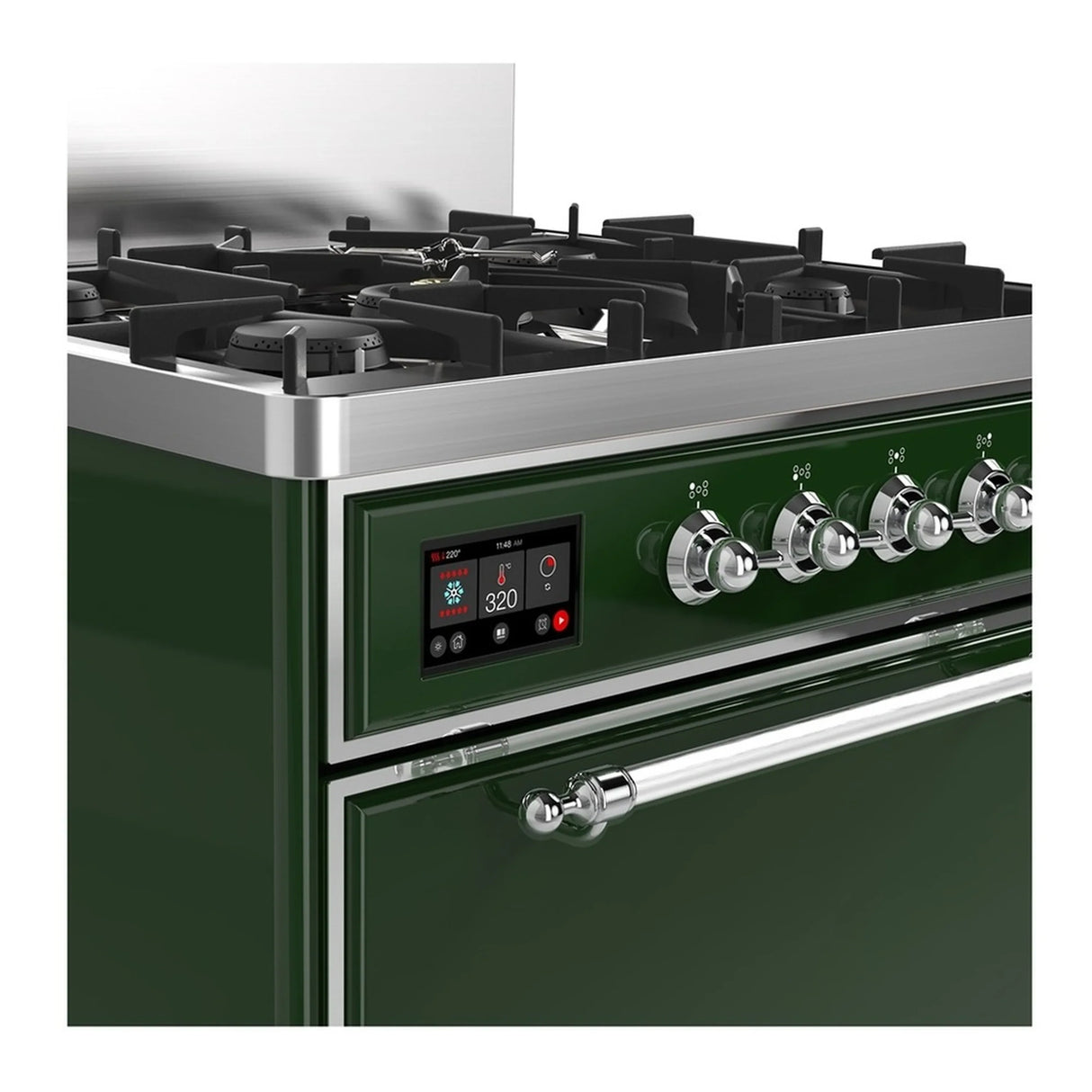 ILVE Majestic III 30-inch Dual Fuel Range with 5 Natural Gas Burner and Solid Door Electric Oven in Emerald Green with Chrome Trim (UM30QNR3EGC)