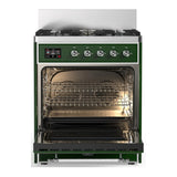 ILVE Majestic III 30-inch Dual Fuel Range with 5 Natural Gas Burner and Solid Door Electric Oven in Emerald Green with Chrome Trim (UM30QNR3EGC)