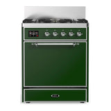ILVE Majestic III 30-inch Dual Fuel Range with 5 Natural Gas Burner and Solid Door Electric Oven in Emerald Green with Chrome Trim (UM30QNR3EGC)