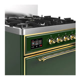 ILVE Majestic III 30-inch Dual Fuel Range with 5 Natural Gas Burner and Solid Door Electric Oven in Emerald Green with Brass Trim (UM30QNR3EGG)
