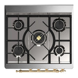 ILVE Majestic III 30-inch Dual Fuel Range with 5 Natural Gas Burner and Solid Door Electric Oven in Emerald Green with Brass Trim (UM30QNR3EGG)