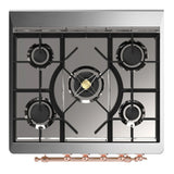 ILVE Majestic III 30-inch Dual Fuel Range with 5 Natural Gas Burner and Solid Door Electric Oven in Emerald Green with Copper Trim (UM30QNR3EGP)