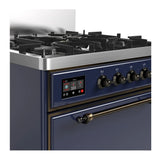 ILVE Majestic III 30-inch Dual Fuel Range with 5 Liquid Propane Burner and Solid Door Electric Oven in Midnight Blue with Burnished Trim (UM30QNR3MBBLP)