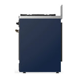 ILVE Majestic III 30-inch Dual Fuel Range with 5 Natural Gas Burner and Solid Door Electric Oven in Midnight Blue with Burnished Trim (UM30QNR3MBB)