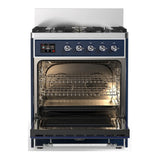 ILVE Majestic III 30-inch Dual Fuel Range with 5 Natural Gas Burner and Solid Door Electric Oven in Midnight Blue with Chrome Trim (UM30QNR3MBC)