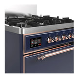 ILVE Majestic III 30-inch Dual Fuel Range with 5 Liquid Propane Burner and Solid Door Electric Oven in Midnight Blue with Copper Trim (UM30QNR3MBPLP)