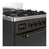 ILVE Majestic III 30-inch Dual Fuel Range with 5 Liquid Propane Burner and Solid Door Electric Oven in Graphite Matte with Burnished Trim (UM30QNR3MGBLP)