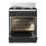 ILVE Majestic III 30-inch Dual Fuel Range with 5 Liquid Propane Burner and Solid Door Electric Oven in Graphite Matte with Burnished Trim (UM30QNR3MGBLP)