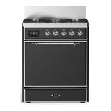 ILVE Majestic III 30-inch Dual Fuel Range with 5 Natural Gas Burner and Solid Door Electric Oven in Graphite Matte with Chrome Trim (UM30QNR3MGC)