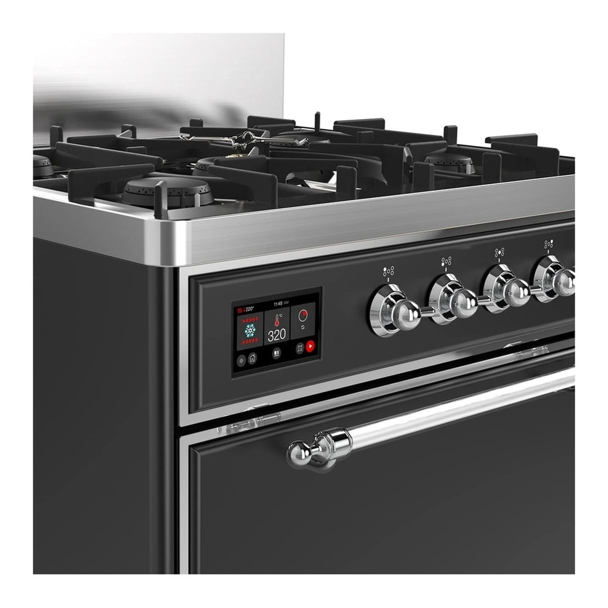 ILVE Majestic III 30-inch Dual Fuel Range with 5 Natural Gas Burner and Solid Door Electric Oven in Graphite Matte with Chrome Trim (UM30QNR3MGC)