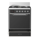 ILVE Majestic III 30-inch Dual Fuel Range with 5 Liquid Propane Burner and Solid Door Electric Oven in Graphite Matte with Chrome Trim (UM30QNR3MGCLP)
