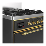 ILVE Majestic III 30-inch Dual Fuel Range with 5 Natural Gas Burner and Solid Door Electric Oven in Graphite Matte with Brass Trim (UM30QNR3MGG)