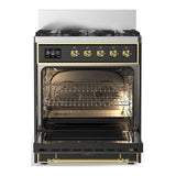 ILVE Majestic III 30-inch Dual Fuel Range with 5 Liquid Propane Burner and Solid Door Electric Oven in Graphite Matte with Brass Trim (UM30QNR3MGGLP)