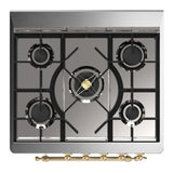 ILVE Majestic III 30-inch Dual Fuel Range with 5 Natural Gas Burner and Solid Door Electric Oven in Graphite Matte with Brass Trim (UM30QNR3MGG)