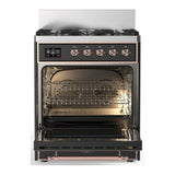 ILVE Majestic III 30-inch Dual Fuel Range with 5 Natural Gas Burner and Solid Door Electric Oven in Graphite Matte with Copper Trim (UM30QNR3MGP)
