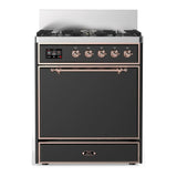ILVE Majestic III 30-inch Dual Fuel Range with 5 Natural Gas Burner and Solid Door Electric Oven in Graphite Matte with Copper Trim (UM30QNR3MGP)