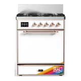 ILVE Majestic III 30-inch Dual Fuel Range with 5 Natural Gas Burner and Solid Door Electric Oven in RAL with Copper Trim (UM30QNR3RAP)