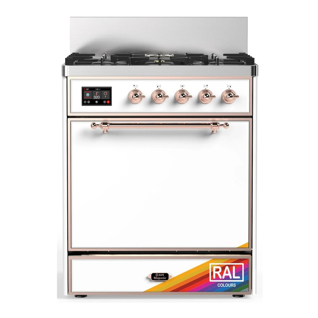 ILVE Majestic III 30-inch Dual Fuel Range with 5 Liquid Propane Burner and Solid Door Electric Oven in RAL with Copper Trim (UM30QNR3RAPLP)