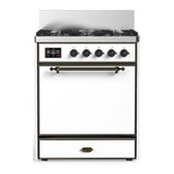 ILVE Majestic III 30-inch Dual Fuel Range with 5 Liquid Propane Burner and Solid Door Electric Oven in White with Burnished Trim (UM30QNR3WHBLP)
