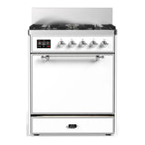 ILVE Majestic III 30-inch Dual Fuel Range with 5 Natural Gas Burner and Solid Door Electric Oven in White with Chrome Trim (UM30QNR3WHC)