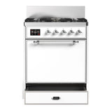 ILVE Majestic III 30-inch Dual Fuel Range with 5 Liquid Propane Burner and Solid Door Electric Oven in White with Chrome Trim (UM30QNR3WHCLP)