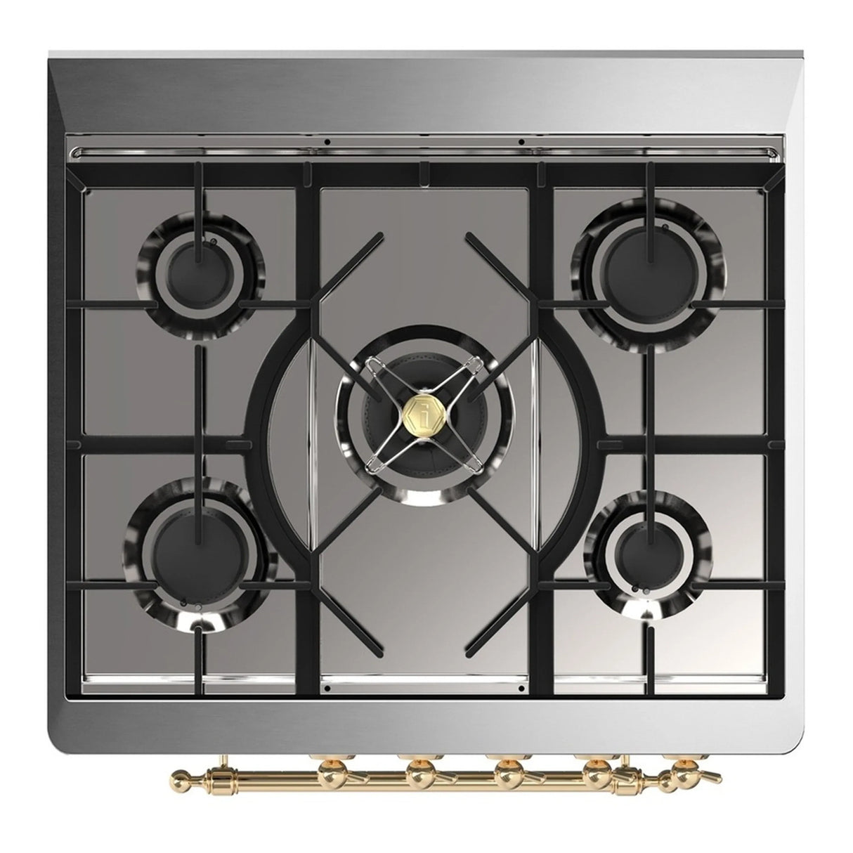 ILVE Majestic III 30-inch Dual Fuel Range with 5 Natural Gas Burner and Solid Door Electric Oven in White with Brass Trim (UM30QNR3WHG)