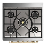 ILVE Majestic III 30-inch Dual Fuel Range with 5 Natural Gas Burner and Solid Door Electric Oven in White with Brass Trim (UM30QNR3WHG)