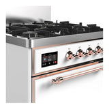 ILVE Majestic III 30-inch Dual Fuel Range with 5 Liquid Propane Burner and Solid Door Electric Oven in White with Copper Trim (UM30QNR3WHPLP)