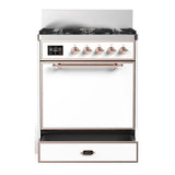 ILVE Majestic III 30-inch Dual Fuel Range with 5 Natural Gas Burner and Solid Door Electric Oven in White with Copper Trim (UM30QNR3WHP)