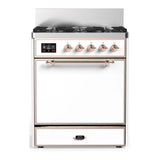 ILVE Majestic III 30-inch Dual Fuel Range with 5 Liquid Propane Burner and Solid Door Electric Oven in White with Copper Trim (UM30QNR3WHPLP)
