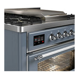 ILVE Majestic III 36-inch Dual Fuel Range with 6 Natural Gas Burner, Griddle and Triple Glass Door Electric Oven in Blue Grey with Chrome Trim (UM36FNR3BGC)