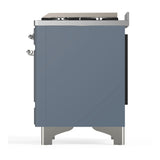 ILVE Majestic III 36-inch Dual Fuel Range with 6 Natural Gas Burner, Griddle and Triple Glass Door Electric Oven in Blue Grey with Chrome Trim (UM36FNR3BGC)