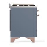 ILVE Majestic III 36-inch Dual Fuel Range with 6 Natural Gas Burner, Griddle and Triple Glass Door Electric Oven in Blue Grey with Copper Trim (UM36FNR3BGP)