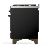 ILVE Majestic III 36-inch Dual Fuel Range with 6 Natural Gas Burner, Griddle and Triple Glass Door Electric Oven in Glossy Black with Burnished Trim (UM36FNR3BKB)