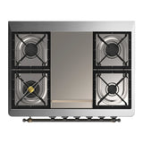 ILVE Majestic III 36-inch Dual Fuel Range with 6 Natural Gas Burner, Griddle and Triple Glass Door Electric Oven in Glossy Black with Burnished Trim (UM36FNR3BKB)