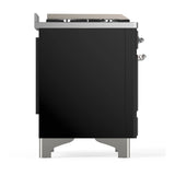 ILVE Majestic III 36-inch Dual Fuel Range with 5 Liquid Propane Burner, Griddle and Triple Glass Door Electric Oven in Glossy Black with Chrome Trim (UM36FNR3BKCLP)