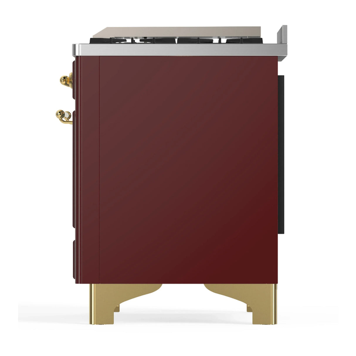 ILVE Majestic III 36-inch Dual Fuel Range with 5 Liquid Propane Burner, Griddle and Triple Glass Door Electric Oven in Burgundy with Brass Trim (UM36FNR3BUGLP)