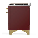ILVE Majestic III 36-inch Dual Fuel Range with 5 Liquid Propane Burner, Griddle and Triple Glass Door Electric Oven in Burgundy with Brass Trim (UM36FNR3BUGLP)