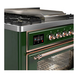 ILVE Majestic III 36-inch Dual Fuel Range with 6 Natural Gas Burner, Griddle and Triple Glass Door Electric Oven in Emerald Green with Copper Trim (UM36FNR3EGP)