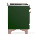 ILVE Majestic III 36-inch Dual Fuel Range with 6 Natural Gas Burner, Griddle and Triple Glass Door Electric Oven in Emerald Green with Copper Trim (UM36FNR3EGP)
